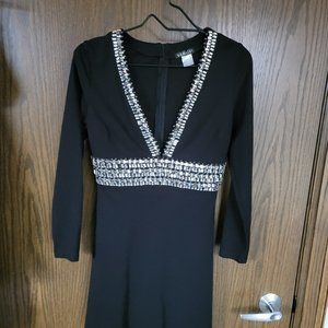 Venus Black Sparkly Rhinestone Deep V Trim Cocktail Dress Size 4